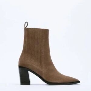 Zara Brown Suede Heeled Ankle Boots